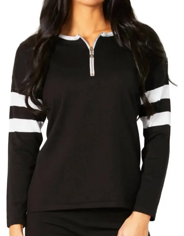 Crew Stripe Zip Detail Top