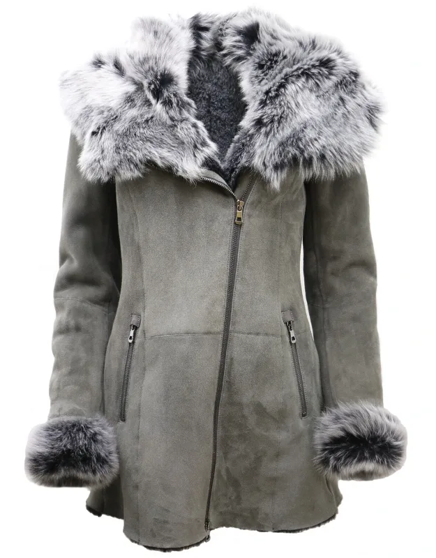 Suede Hooded Merino Sheepskin Coat