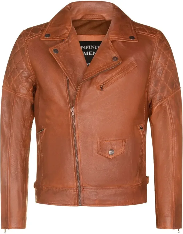 Cross Zip Leather Biker Jacket