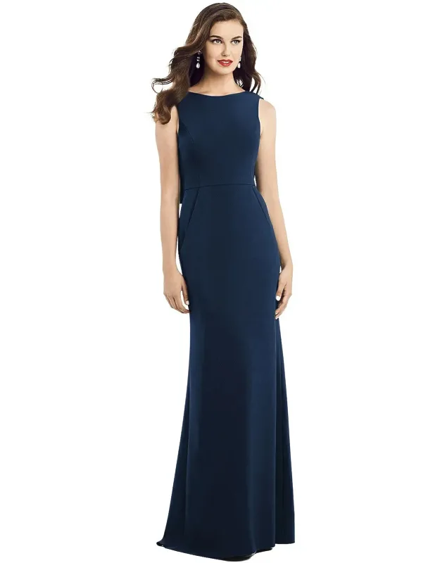 Draped Backless Crepe Dress With Pockets