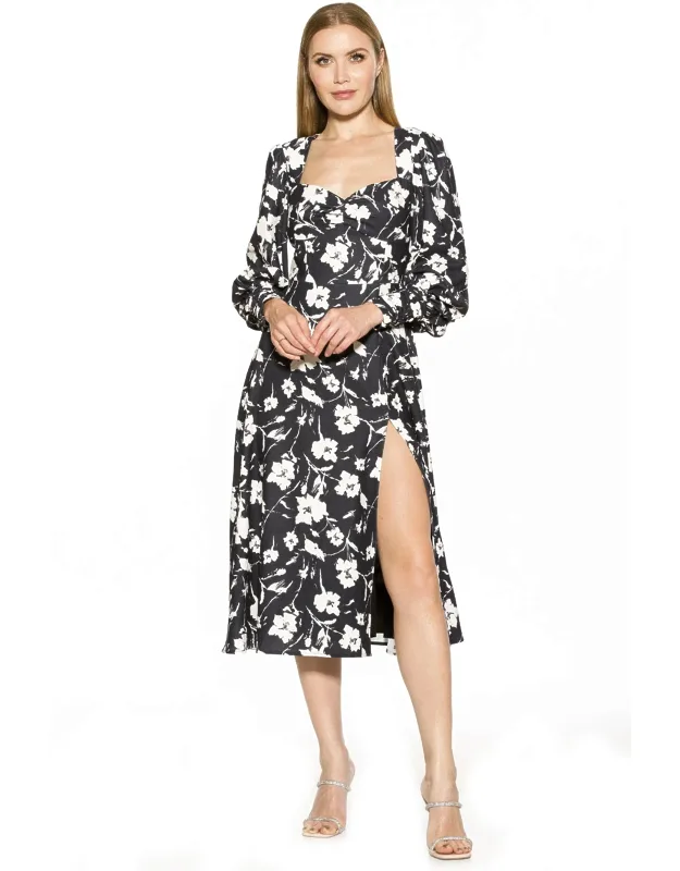 Travi Midi Dress With Sweetheart Neckline And High Leg Slit