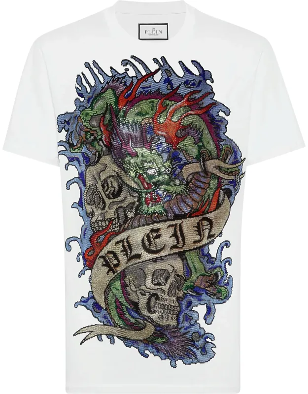 T-shirt Round Neck Ss With Pattern Prints And Rib Knit Neckline