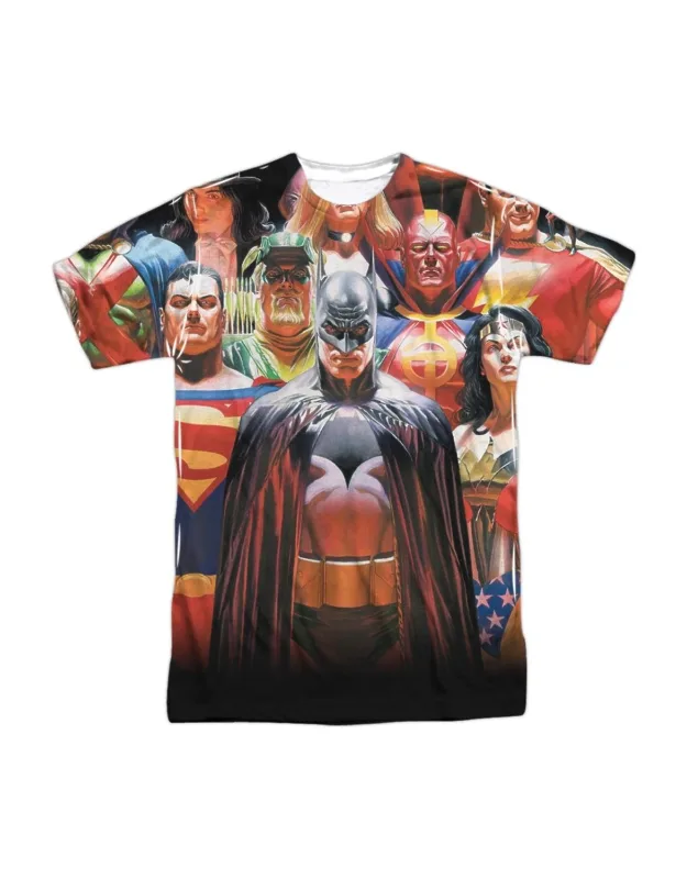 Justice League Of America Wall Of Heroes Short Sleeve Poly Crew Tee - 100% Officially Licensed