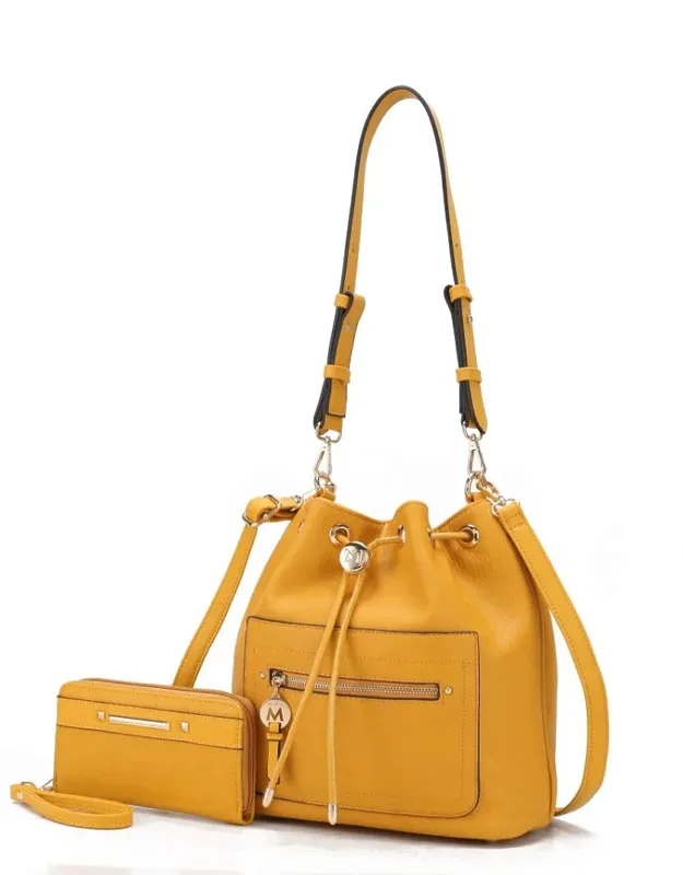 Larissa Vegan Leather Bucket Bag With Wallet - 2 Pieces