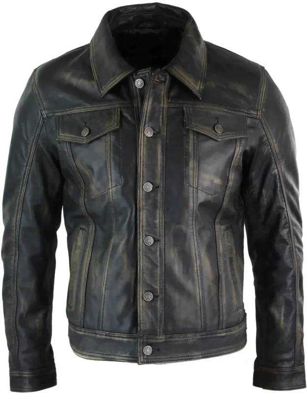 Washed Leather Short Biker Jacket