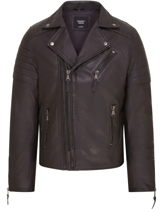 Brando Double Cross Zip Leather Biker Jacket- Fagernes With 100% Premium Ultra-soft Nappa Leather. & Slanted Zip Breast Pocket