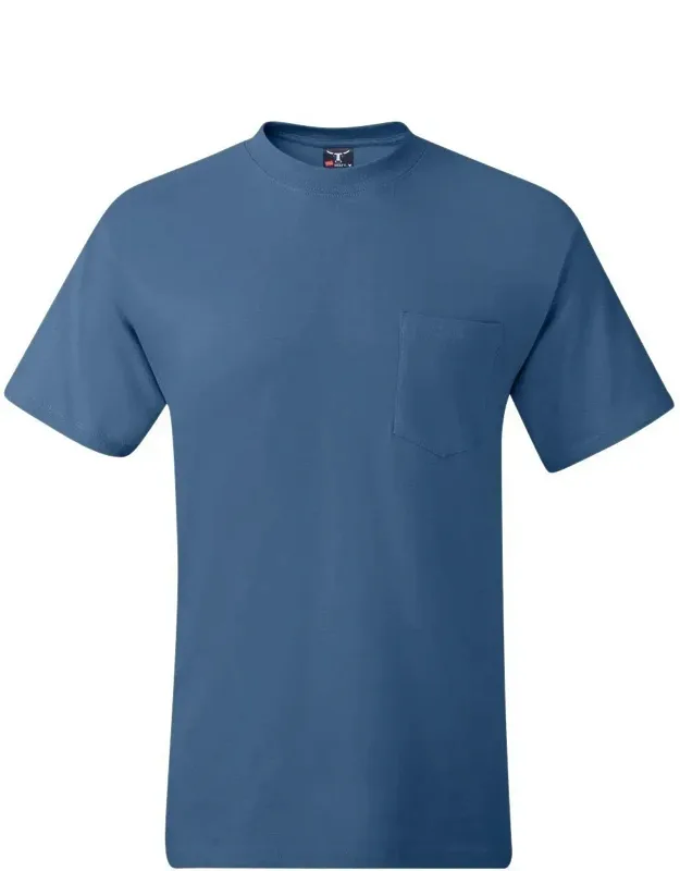 Hanes Beefy-t Pocket T-shirt With Five-point Left Chest Pocket And Shoulder-to-shoulder Taping