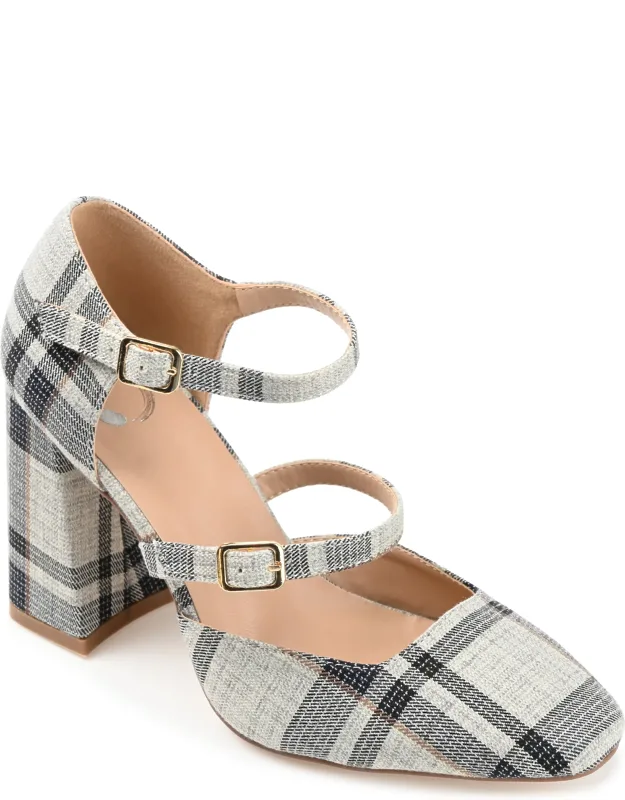 Isadorah Mid Block Heel Pumps With Twin Buckle Straps And Padded Insole