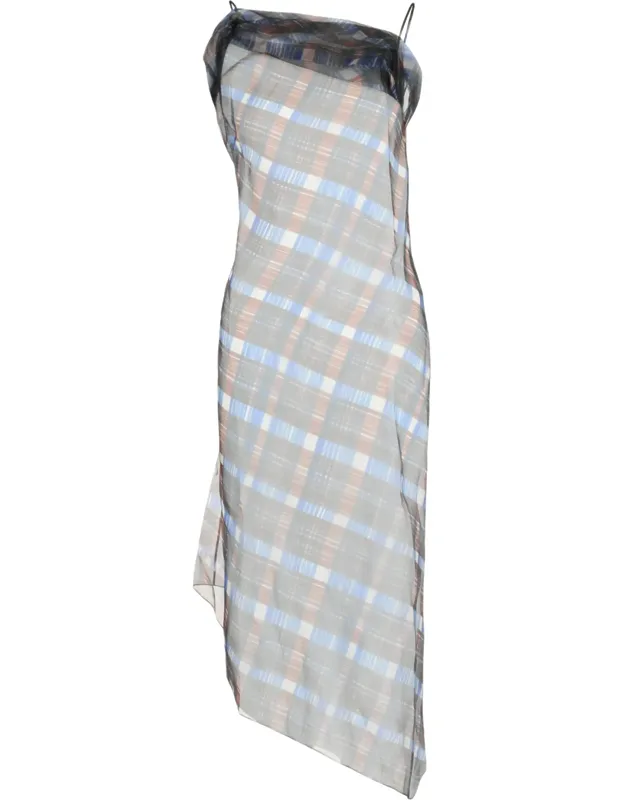 Organza Plaid-check Midi Dress