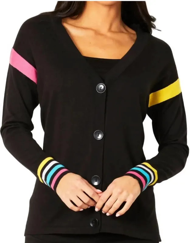 Multi Color Stripe Button Cardigan