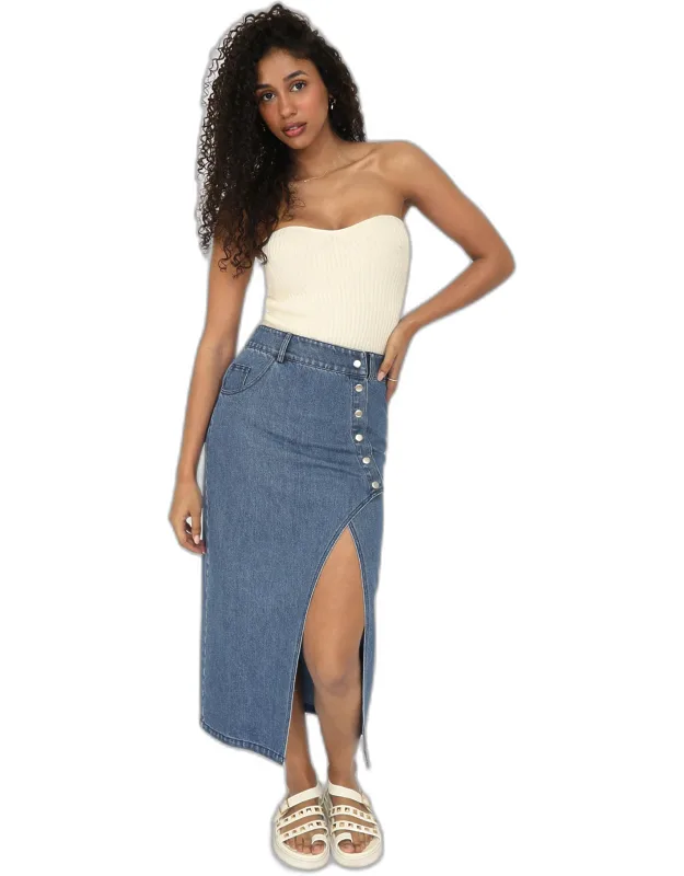 Can't Forget You Denim Midi Skirt