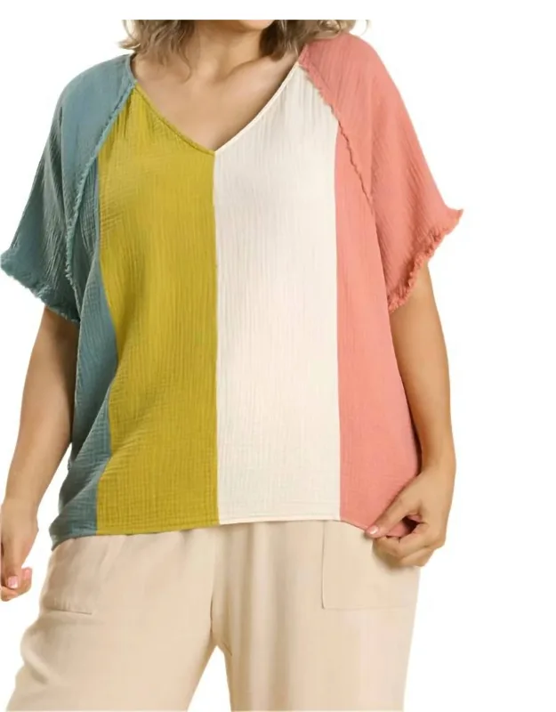 Color Block Cotton Gauze Top