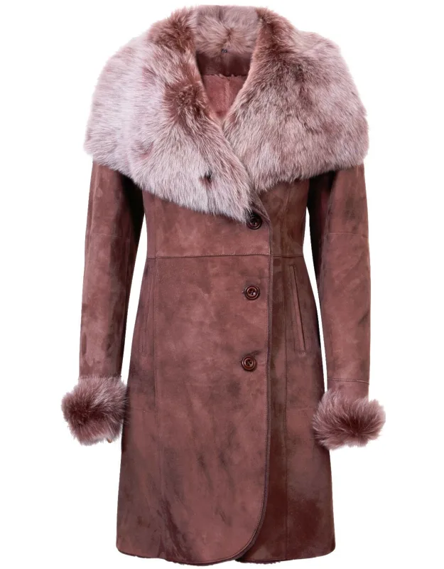 Suede Merino Shearling Coat With Toscana Collar-rochford, Double Breasted, Thick Woollen Lining