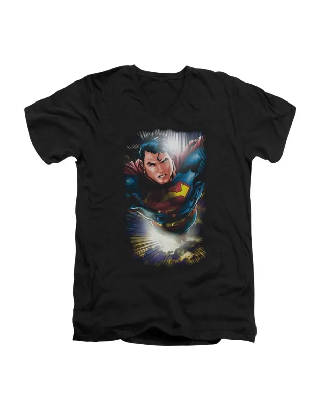 Superman In The Sky Short Sleeve V Neck Premium Cotton T-shirt