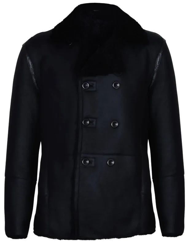 Valencia Pea Coat With Thick Sheepskin Lining And Double Breasted Design