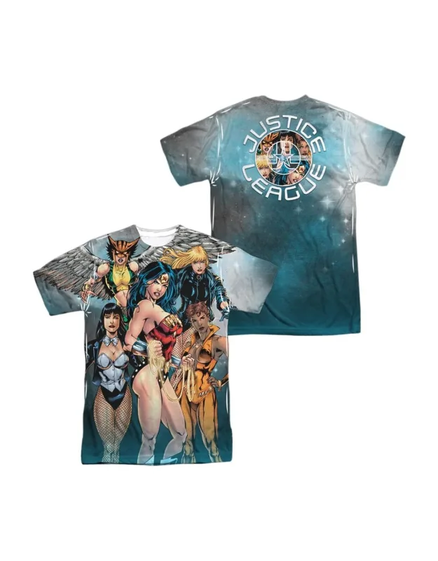 Justice League Of America Gals Night Out (front/back Print) Short Sleeve Tee - 100% Polyester
