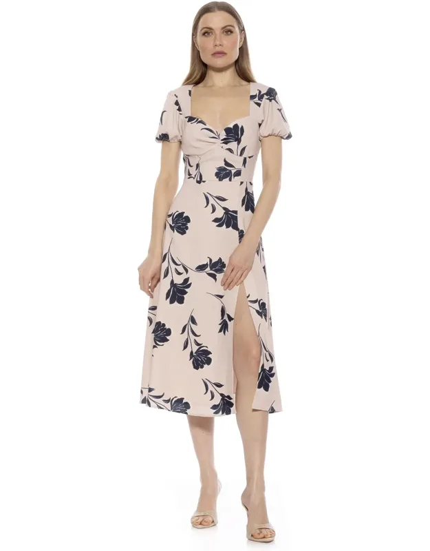 Gracie Dress With Puff Sleeves And High Slit