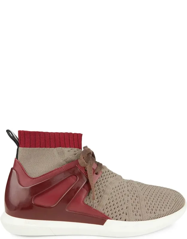 Bally Avallo 6221331 Snuff Leather & Fabric Sneakers On-trend Knit Sock Sneakers, Accented With Patent Leather Detailing