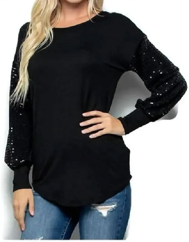 Contrast Sequin Long Sleeve Top