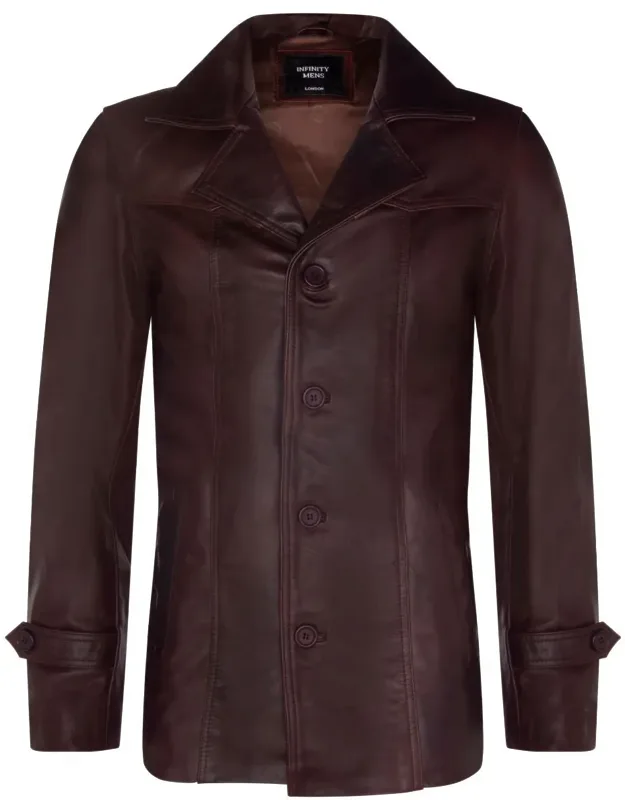 Vintage Trench Style Crombie Leather Coat