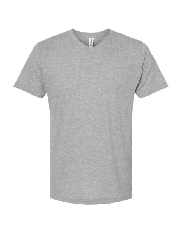 Poly-rich V-neck T-shirt With Ribbed Collar And Double-needle Stitching