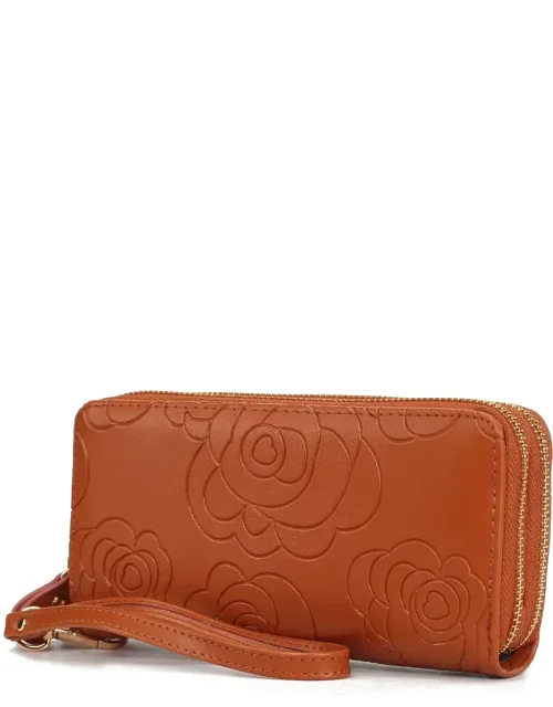 Ellie Genuine Leather Flower-embossed Wristlet With Detachable Handle