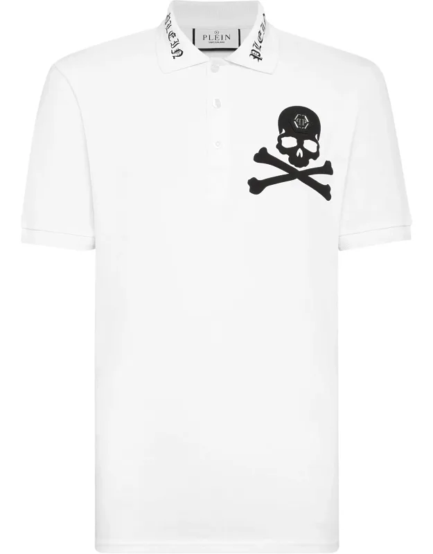 Polo Shirt Ss Skull & Bones With Gothic-style Lettering And Rib-knit Collar