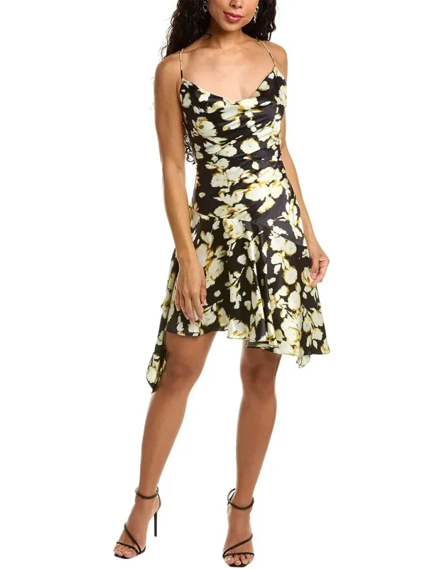 Bitty Cowl Silk Mini Dress With 100% Silk And Asymmetrical Skirt