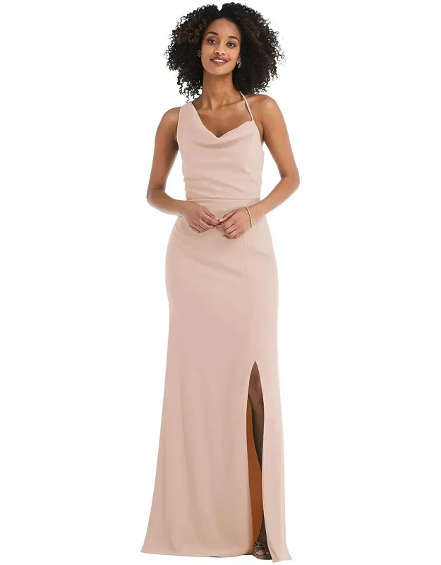 One-shoulder Draped Cowl-neck Maxi Dress