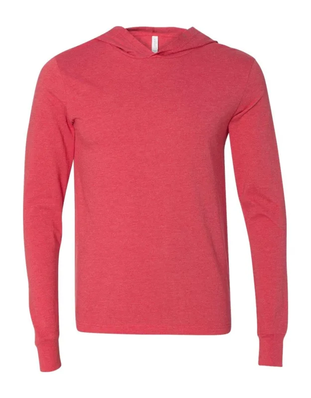 Jersey Hooded Long Sleeve Tee 100% Airlume Combed And Ringspun Cotton, Crossover "v" At Neckline