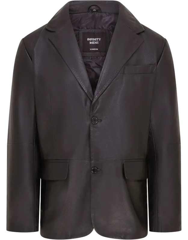 Bergen Blazer Jacket - 100% Premium Ultra-soft Nappa Leather, Single Breasted, Two Button Formal Blazer