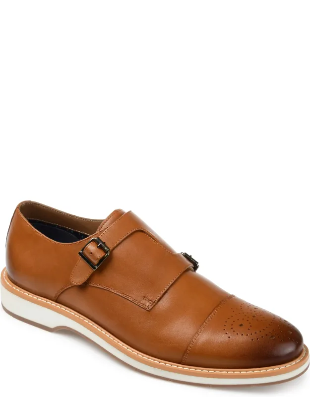 Ransom Cap Toe Monk Strap Dress Shoe With Interlocking Buckled Strap Design And Padded Tongue