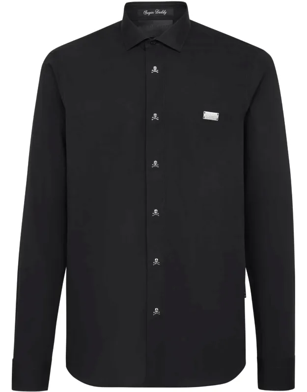 Shirt Cut Ls With Hidden Placket And Spread Collar