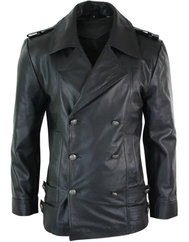 German Sailors Double Breasted Leather Coat