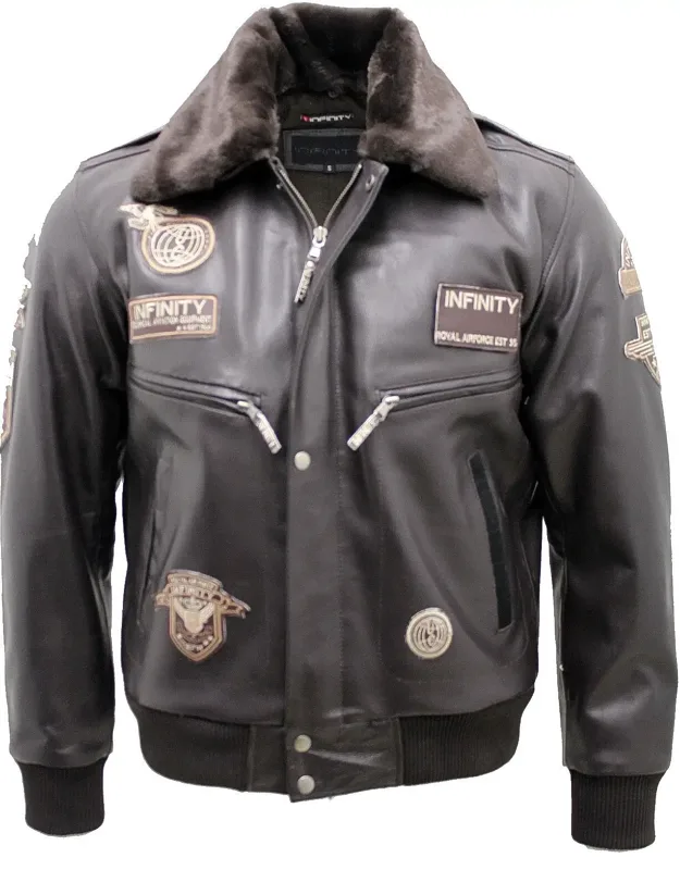 Leather Us Air Force Bomber Jacket-wellington With Sheepskin Collar And Rib Knit Cuffs