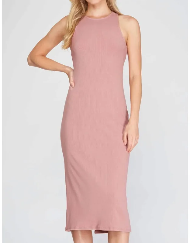 The Delilah Dress: Cross Back Ribbed Knit Bodycon Midi Dress