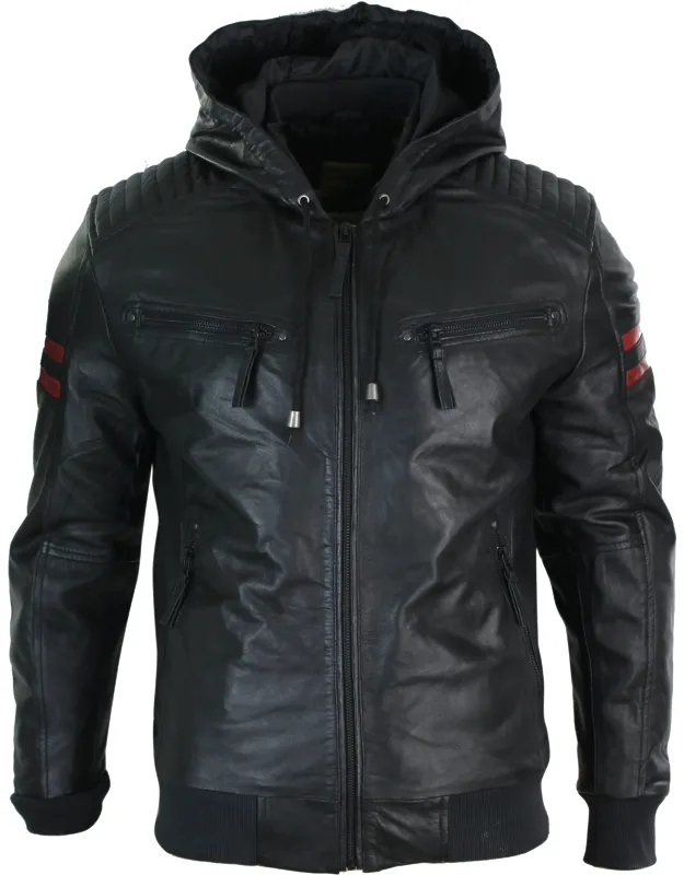 Hooded Leather Bomber Jacket
