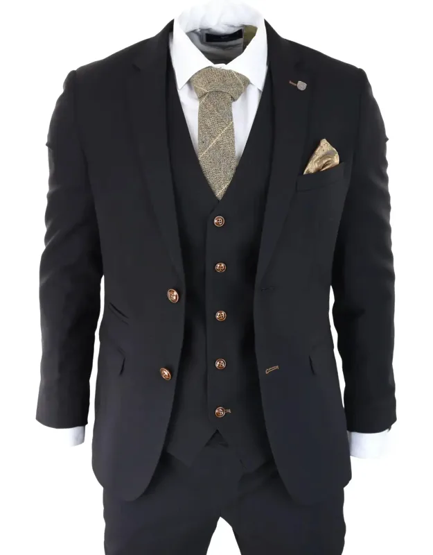 3-piece Suit With Brown Trim, Classic Birdseye Vintage Style For Weddings