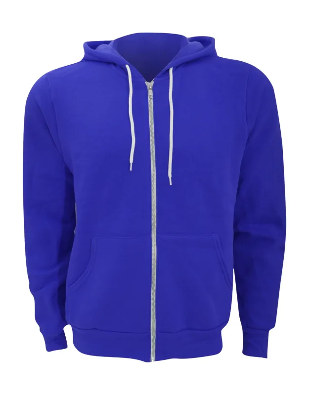 Canvas Zip-up Fleece Hoodie With Metal Zipper And 2 Side Pockets