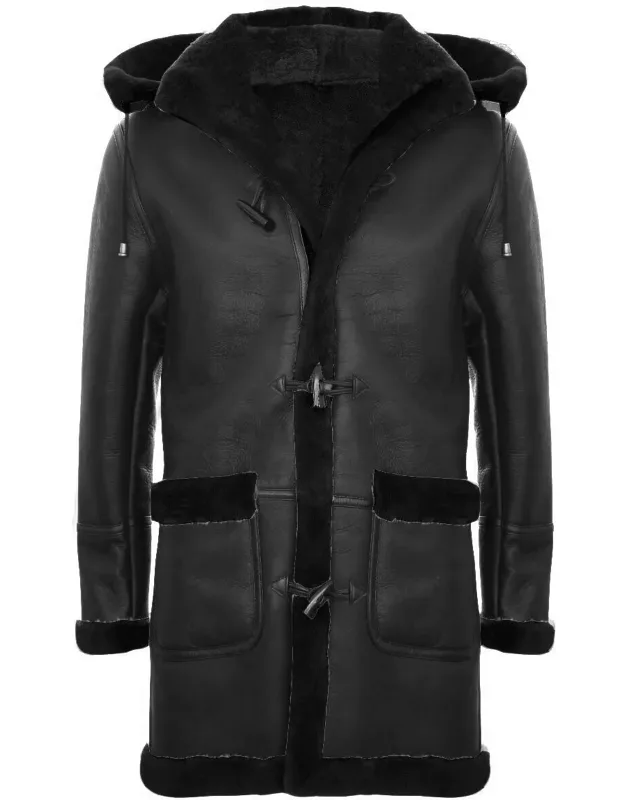 Winter Sheepskin Hooded Duffle Coat-helsinki With Removable Hood And Thick Lining