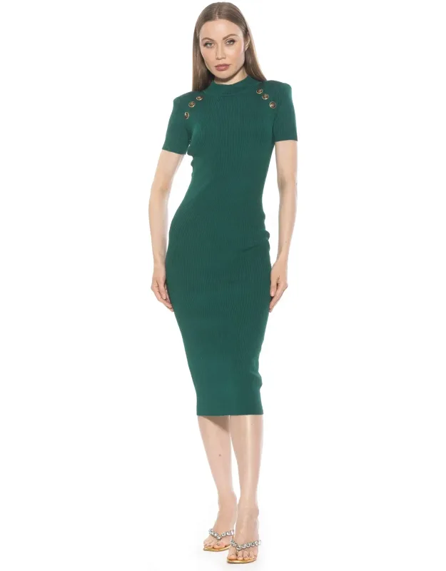 Adara Dress With Gold Detail Buttons And Mockneck