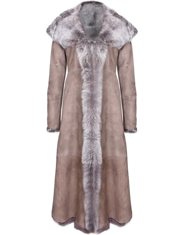 Suede Toscana Sheepskin Hooded Trench Coat