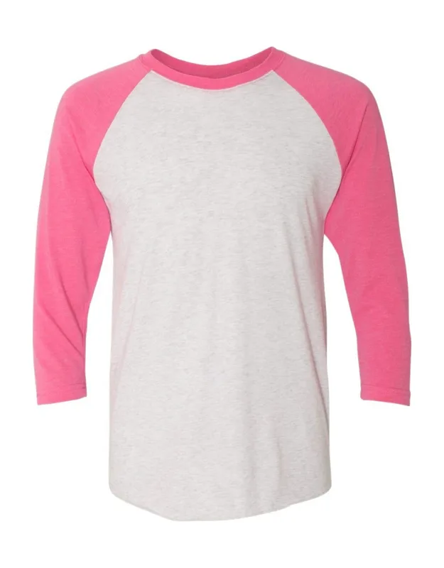 Next Level Triblend Three-quarter Raglan T-shirt With Curved Bottom Hem And Satin Label
