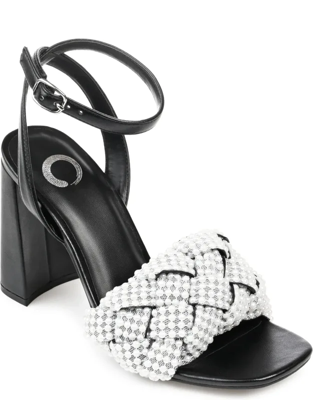 Dua Tru Comfort Foam Pearl Accents Block Heel Sandals