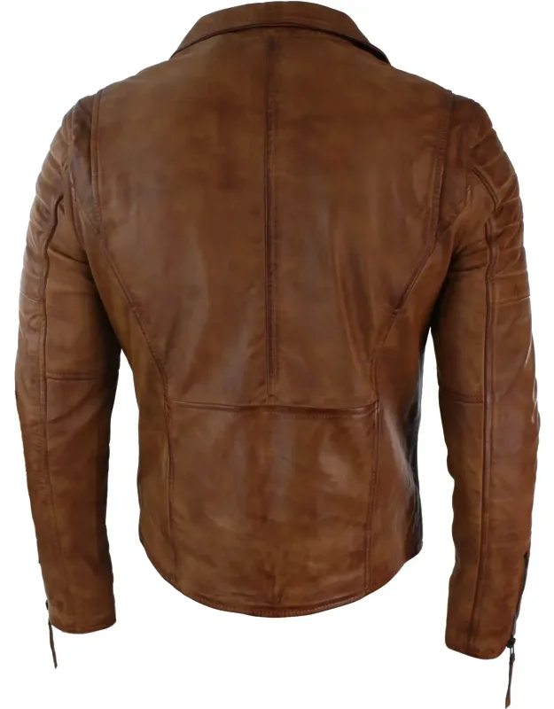 Slim Cross Zip Brando Real Leather Jacket With Double Front Zip Style And Front Pockets