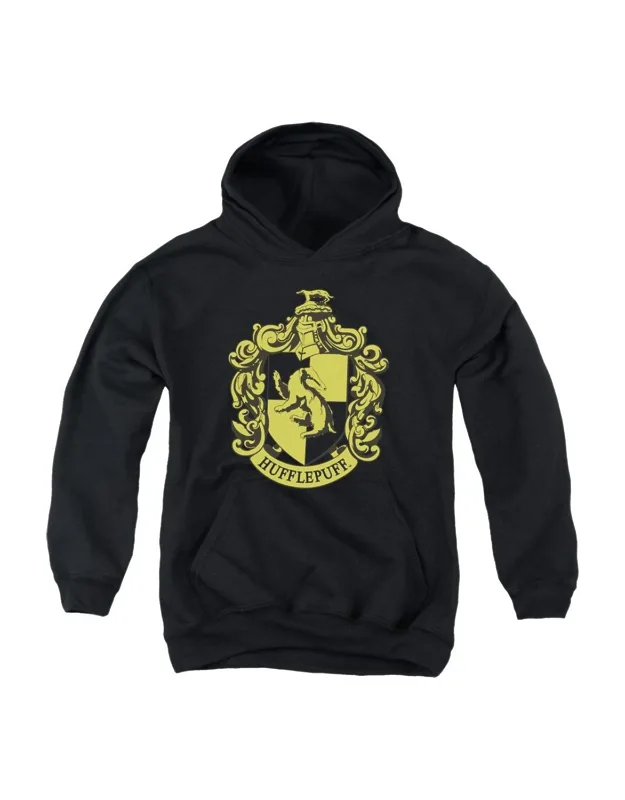 Harry Potter Hufflepuff Crest Youth Pull Over Hoodie - Stylish For Everyday Wear, 50% Cotton And 50% Polyester