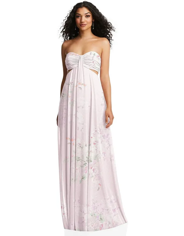 Empire Waist Cutout Maxi Dress With Covered Button Detail