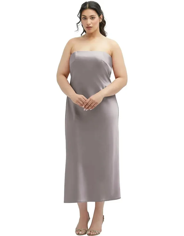 Strapless Midi Bias Column Dress With Peek-a-boo Back - Flattering Soft