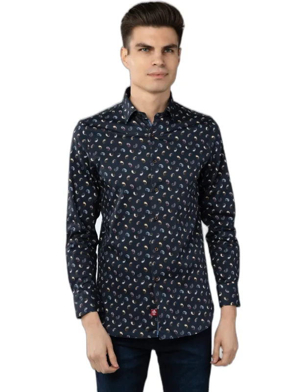 Navy With Paisley Shirt - Elegant And Sophisticated Look, Natural Stretch Fabric