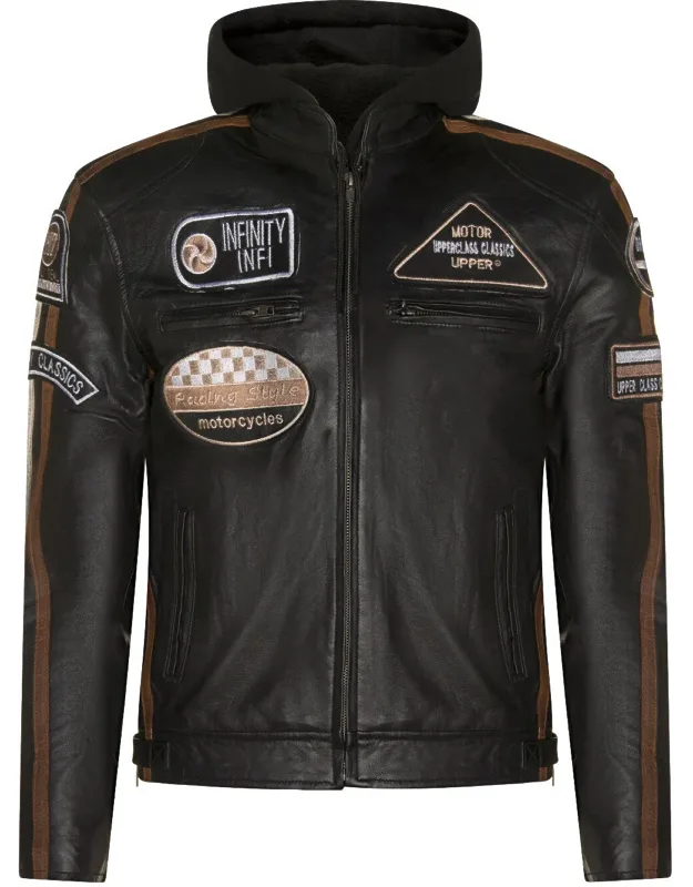 Racing Hooded Leather Biker Jacket